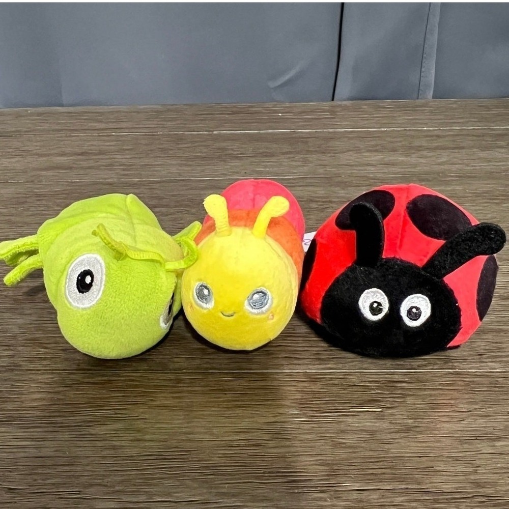 Ebba Lil Garden Plush Set 3 Grasshopper Caterpillar Ladybug Stuffed Animals 4"